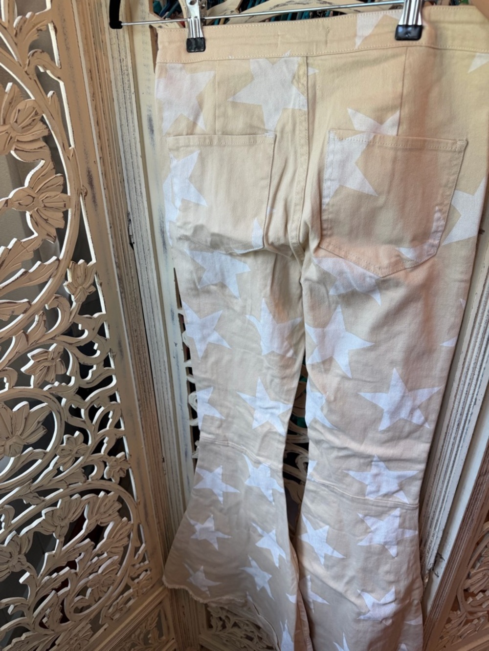 Altar'd State Cream Star Print Flare Jeans